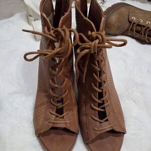 Brown Lace-Up Peep Toe Ankle Boots